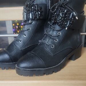 Karl Lagerfeld Black Combat Boots with Embellishments